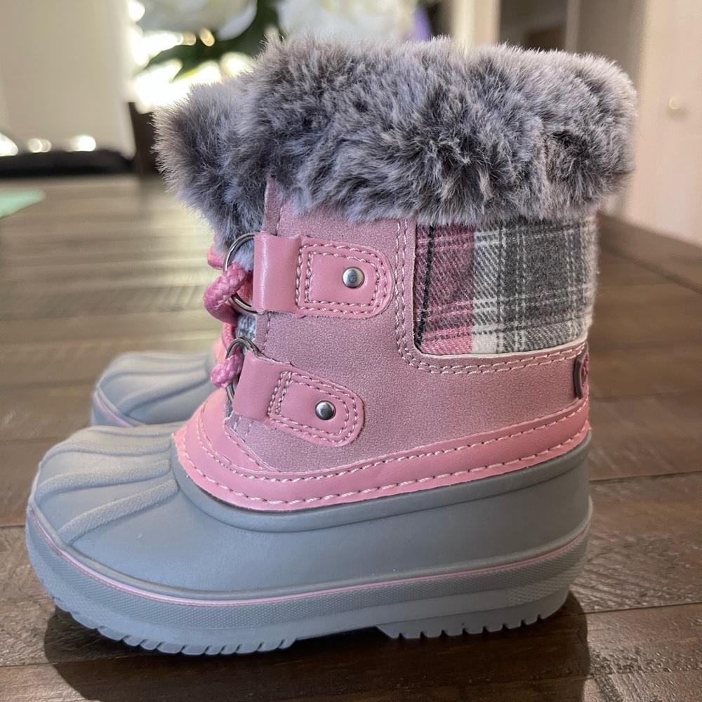 Pink Plaid Toddler Winter Boots